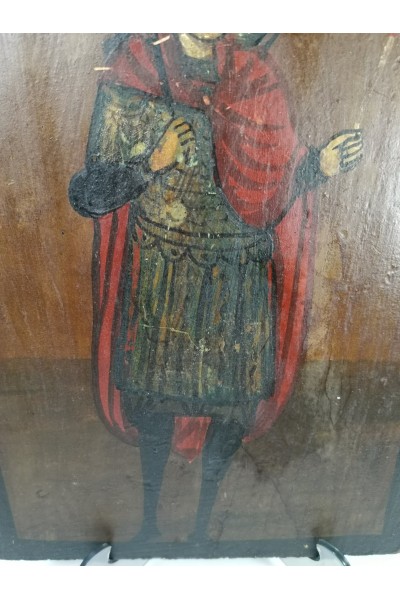 Vintage Hand-Painted Wooden Orthodox Icon of Saint Fanourios with Aged Patina 33x24cm