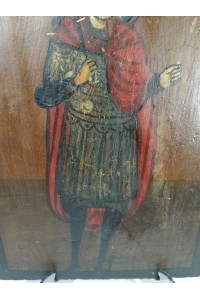 Vintage Hand-Painted Wooden Orthodox Icon of Saint Fanourios with Aged Patina 33x24cm