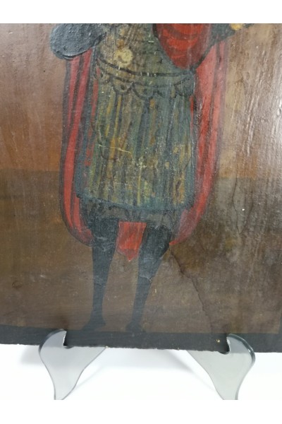 Vintage Hand-Painted Wooden Orthodox Icon of Saint Fanourios with Aged Patina 33x24cm