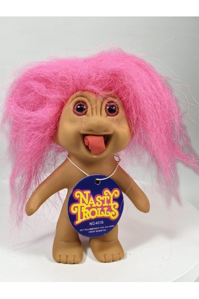 Vintage Nasty Trolls Wishnik Troll Figure 10cm Pink Hair 1991