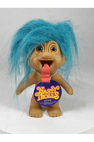 Vintage Ευχούλης Nasty Trolls Φιγούρα 10εκ με Μπλε Μαλλιά 1991