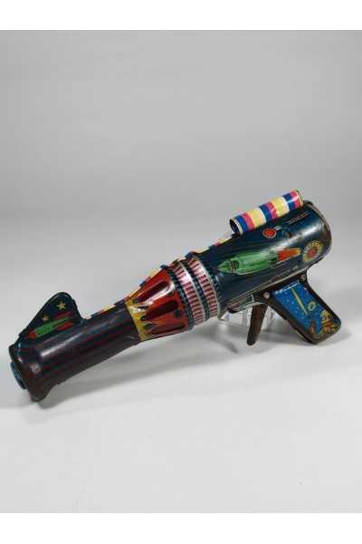 Vintage Τσίγκινο Διαστημικό Πιστόλι Παιχνίδι Ray Gun Made in Greece Lyra Toys 1960s Λειτουργικό