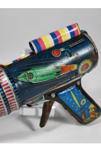 Vintage Tin Space Gun Ray Gun Made in Greece Lyra Toys 1960s Working Toy