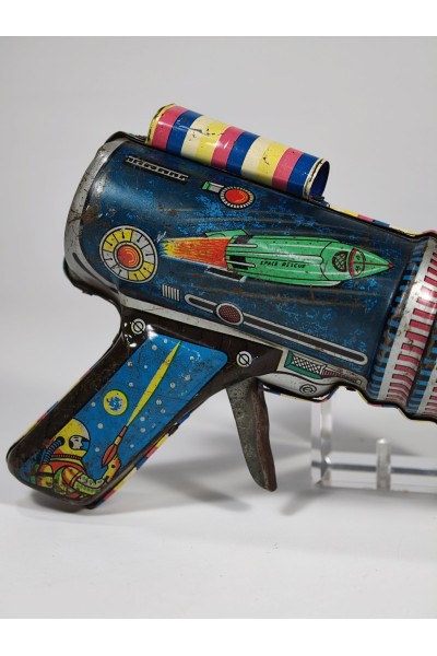 Vintage Tin Space Gun Ray Gun Made in Greece Lyra Toys 1960s Working Toy