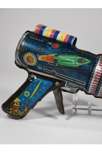 Vintage Τσίγκινο Διαστημικό Πιστόλι Παιχνίδι Ray Gun Made in Greece Lyra Toys 1960s Λειτουργικό