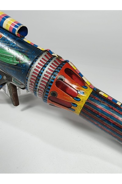 Vintage Τσίγκινο Διαστημικό Πιστόλι Παιχνίδι Ray Gun Made in Greece Lyra Toys 1960s Λειτουργικό