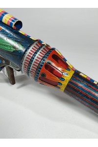 Vintage Tin Space Gun Ray Gun Made in Greece Lyra Toys 1960s Working Toy