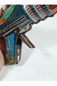 Vintage Tin Space Gun Ray Gun Made in Greece Lyra Toys 1960s Working Toy