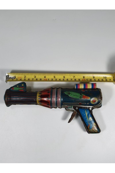 Vintage Τσίγκινο Διαστημικό Πιστόλι Παιχνίδι Ray Gun Made in Greece Lyra Toys 1960s Λειτουργικό