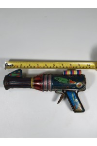 Vintage Τσίγκινο Διαστημικό Πιστόλι Παιχνίδι Ray Gun Made in Greece Lyra Toys 1960s Λειτουργικό